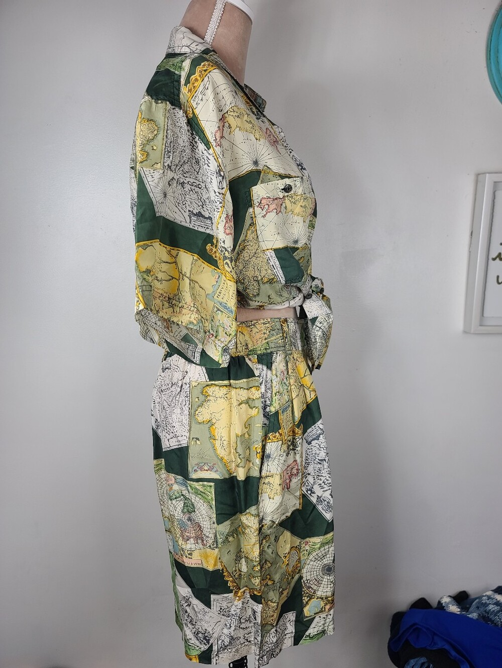 Vintage Whistles Silk Matching Camp Short Sleeve Top & Culotte Shorts Set M - Picture 3 of 16